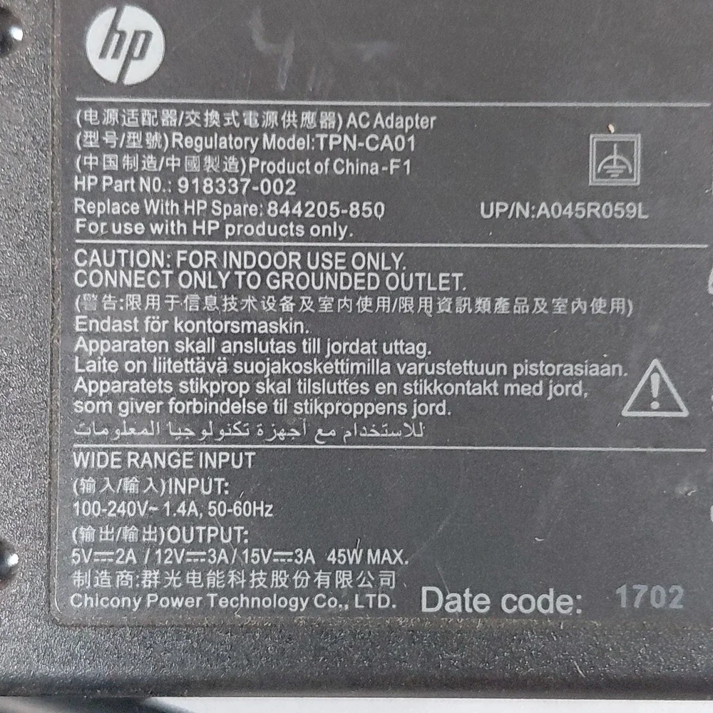 HP 918337-002 15V 3A 45W Genuine Original AC Power Adapter Charger